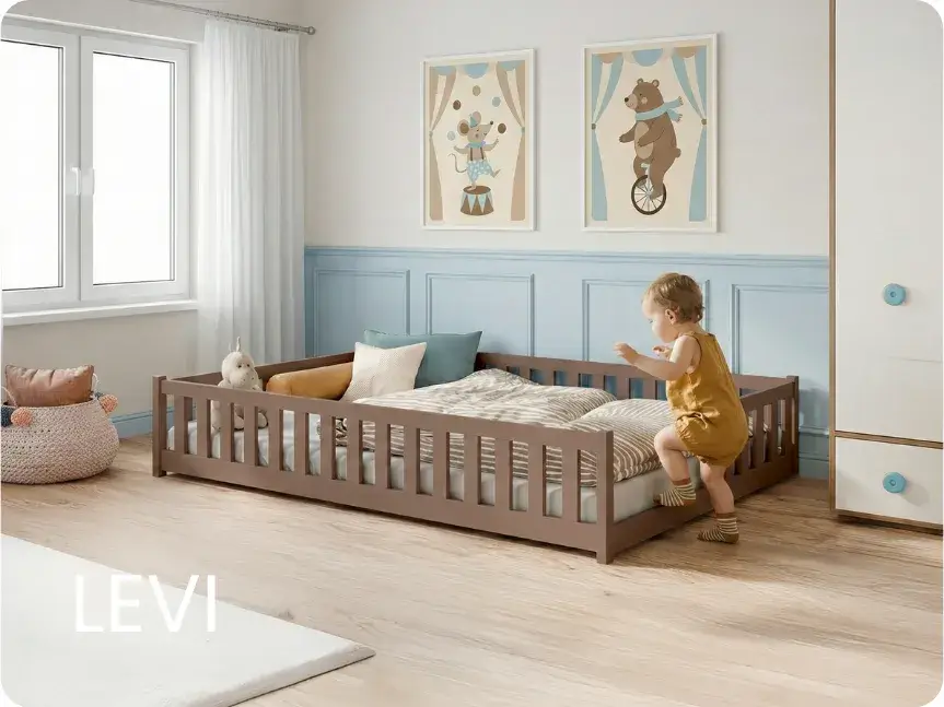 Łóżko dziecięce w kolorze mlecznej czekolady podłogowe